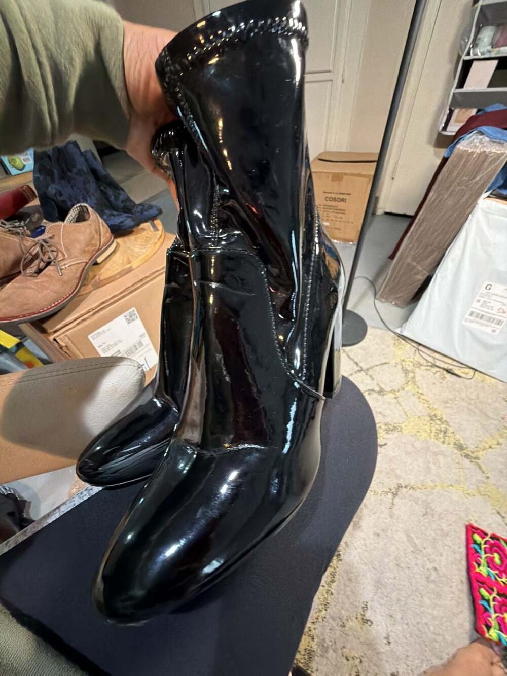 ALDO Women's Black Patent Faux Leather Block Heel Ankle Boots